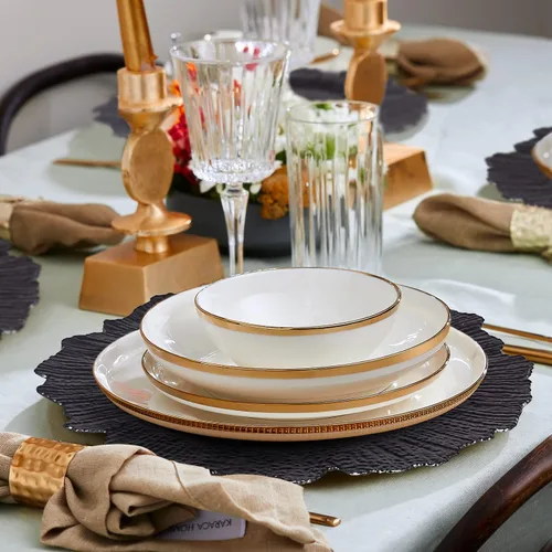 Miniatura 2 de MAONAME Juego de 8 platos base redondos negros de 13 pulgadas, bajoplatos de arrecife para platos de cena, platos base de plástico para boda