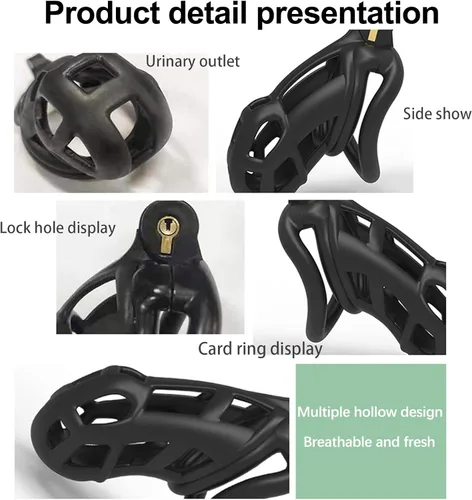 Miniatura 4 de Dispositivo de castidad masculina 2.0 jaula para pene masculino con 4 tamaños de anillos y bloqueo invisible, jaula de castidad ligera para hombre