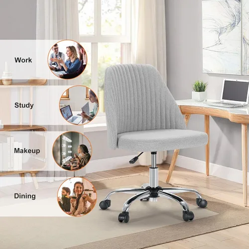 Miniatura 7 de Sweetcrispy Silla de tocador sin brazos, bonita y cómoda silla de escritorio para oficina en casa con ruedas, moderno asiento de trabajo tapizado