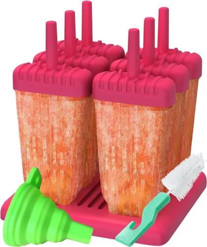 Ozera Moldes para paletas heladas. Juego de 6 moldes para hacer paletas heladas. Incluye embudo de silicona y cepillo de limpieza. Varios colores.,