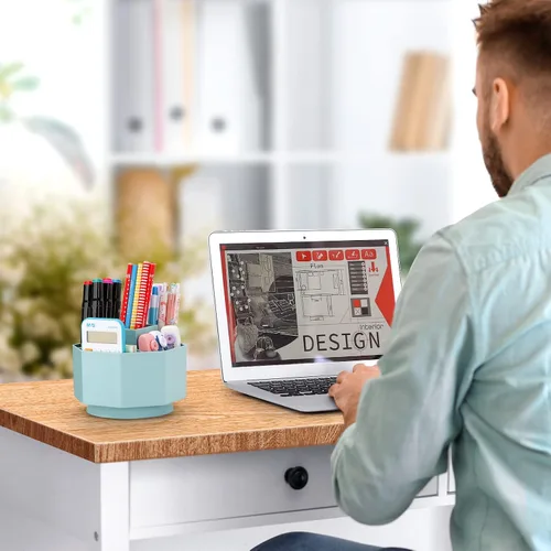 Miniatura 3 de LETURE Organizador de escritorio, soporte para lápices giratorio de 360 grados, 5 compartimentos, organizador de escritorio estacionario, caja