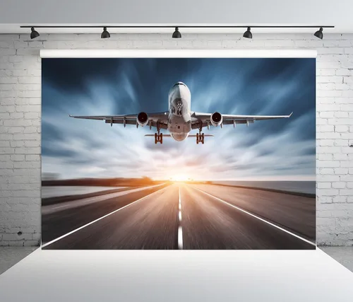 Miniatura 8 de BELECO Telón de fondo de avión de 5 x 3 pies, tela para aterrizaje de avión, despegue, pista de aterrizaje, aeropuerto, pista de aterrizaje, fondo