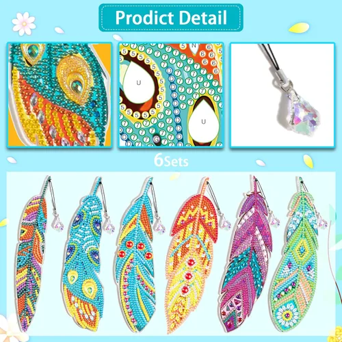 Miniatura 3 de 6 marcapáginas de pintura de diamante 5D, marcapáginas de plumas de cristal para el hogar, oficina, escuela, clase, proyecto, pintura de diamante