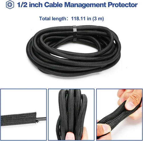 Miniatura 8 de JOTO Paquete de 1 funda de organización de cables, sistema organizador de cables de 10 pies con cremallera para TV, computadora, oficina