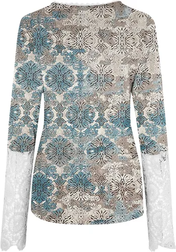 Miniatura 4 de Camisas de Navidad para mujer, camisa de manga larga con botones y cuello redondo y estampado floral entretejido