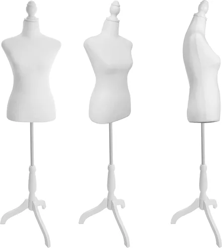 Miniatura 3 de Maniquí Cuerpo Torso Trípode Soporte Forma 58-67 Pulgadas Altura Ajustable Maniquí Cuerpo Mujer (Blanco)
