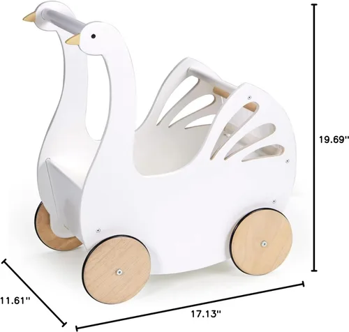Miniatura 10 de Tender Leaf Toys - Sweet Swan Pram - Cochecito de madera con forma de cisne - Juguete inspirado para juegos de rol para niños y niñas, mejora