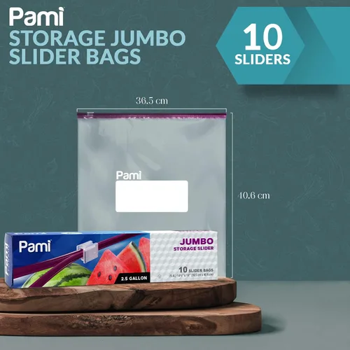 Miniatura 2 de PAMI Bolsas de almacenamiento deslizantes jumbo de 2.5 galones, paquete de 10 bolsas reutilizables a prueba de fugas para congelador con parte