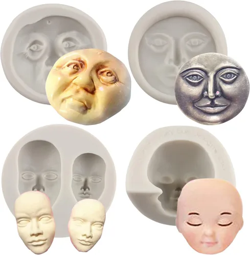 Sijiangmold Molde de silicona con cara de luna, molde de fondant de cara humana para decoración de pasteles, chocolate, dulces, cupcakes, arcilla