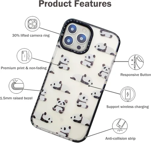 Miniatura 3 de Funda para iPhone 15 Pro Max para Mujeres, Transparente Lindo Panda Dibujos Animados Arte Animal Estampado Diseño Femenino Kawaii Estético