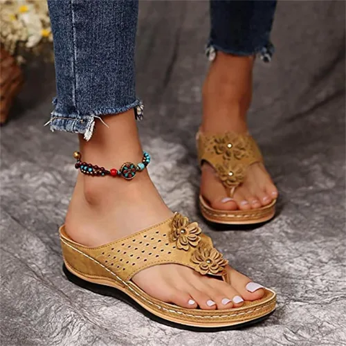 Miniatura 65 de Ladmiple Sandalias ortopédicas florales de moda 2023 con soporte de arco, zapatillas romanas casuales con puntera abierta
