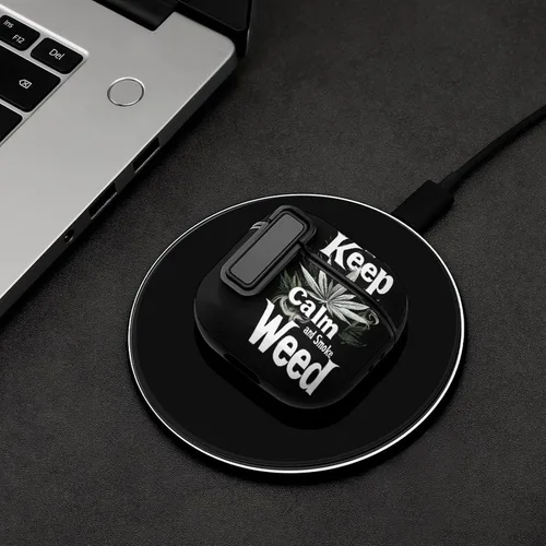 Miniatura 4 de Keep Calm and Smoke Weeds - Funda para auriculares Bluetooth compatible con AirPods 4 con protector de botón negro