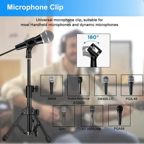 Miniatura 7 de Soporte de micrófono, trípode de micrófono de mesa, soporte de micrófono de escritorio con altura ajustable, soporte de micrófono pequeño