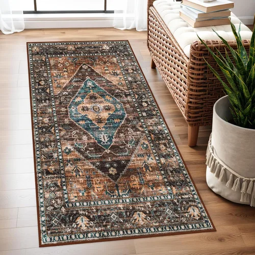 Miniatura 23 de Lahome - Tapete con diseño bohemio, pequeño, antideslizante, lavable, ultradelgado, con estampado oriental desgastado, para entrada, cocina