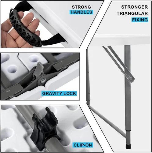 Miniatura 4 de Mesa plegable de plástico resistente de 48 pulgadas de ancho x 24 pulgadas de profundidad x 29.5 pulgadas de alto, altura ajustable, de 4 pies, mesa