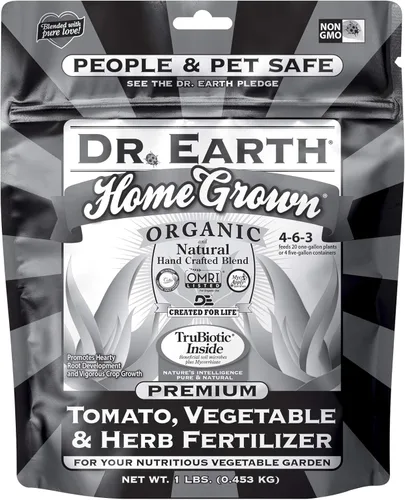 Dr. Earth Mini fertilizante orgánico y natural para tomate, verduras y hierbas cultivado en casa, bolsa negra (1 libra)
