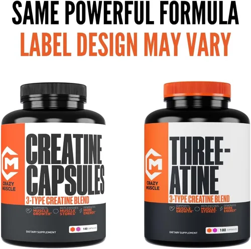 Miniatura 8 de Cápsulas de creatina, 5g Premium 3X ThreeAtine Pre Workout, Ganador de masa muscular a granel, Creatina monohidrato de alta absorción fácil