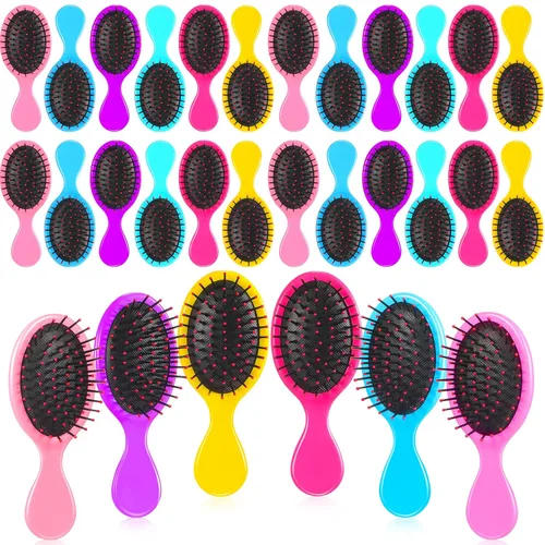 Miniatura 10 de Paquete de 36 mini cepillos desenredantes para desenredar chorros para niños pequeños, cerdas suaves, cepillo de viaje para mujeres y niñas