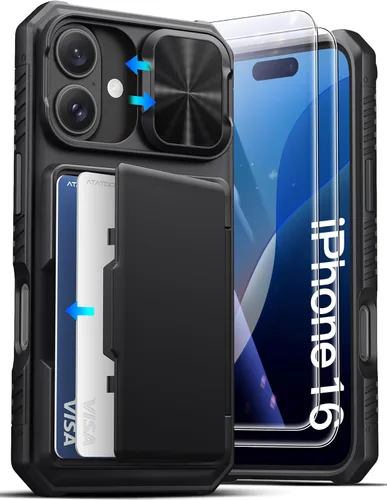 Miniatura 63 de ATATOO Funda para iPhone 17, tarjetero integrado (almacena 3-5 tarjetas) y funda para cámara deslizante y bloqueo RFID, protección de grado militar