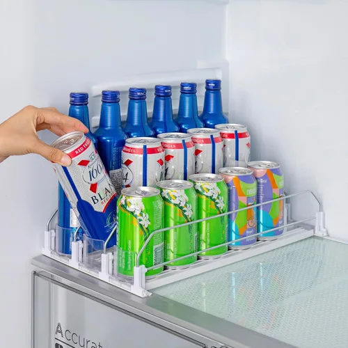 Miniatura 6 de Rula Organizador de bebidas para refrigerador, ancho ajustable, empujador de botellas de agua, dispensador de latas de soda autoempujable