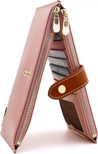 Miniatura 27 de ANDOILT - Cartera de cuero genuino para mujer con bloqueo RFID para tarjeta de crédito con cremallera