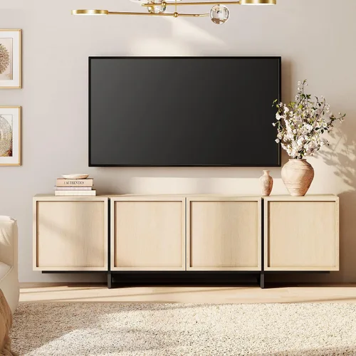 Miniatura 3 de WAMPAT Soporte moderno para TV de 32-75 pulgadas, centro de entretenimiento de madera con gabinetes de almacenamiento, mesa de consola de TV