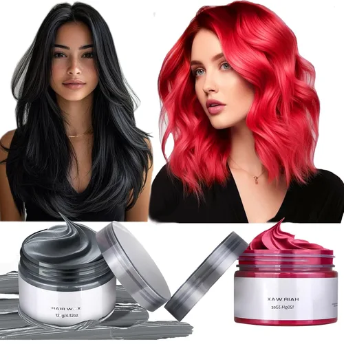 Cera temporal negra para el cabello, lavable, tinte de color rojo arcilla, para cabello loco, fiesta de cosplay, 4.23 onzas, kit de maquillaje,