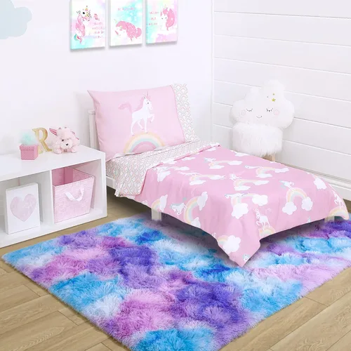 Miniatura 3 de Noahas - Alfombra suave y afelpada para habitación de niña y sala de estar, colorida, decoración para guardería, teñido anudado arcoíris, azul
