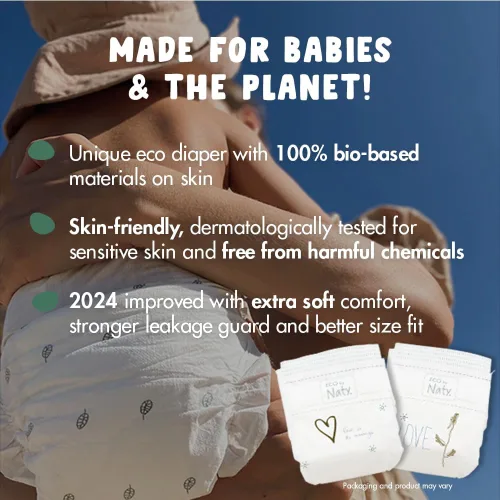 Miniatura 3 de Eco by Naty Pañales ecológicos para bebés recién nacidos, materiales 100% a base de plantas en la piel, extrasuaves, para pieles sensibles y súper