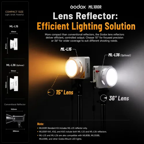 Miniatura 6 de Godox ML100R 110W RGB LED luz de video, con reflector intercambiable de 15°/1800-10000K CCT/14 efectos FX cinematográficos/múltiples opciones