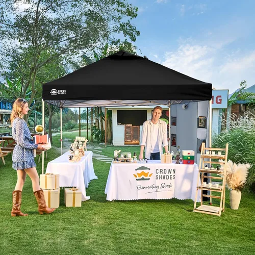 Miniatura 3 de CROWN SHADES Tienda de campaña con toldo, refugio portátil de 10 x 10 pies para exteriores con pared lateral de bolsillo, bloqueo central de empuje