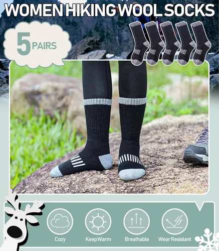 Miniatura 10 de Yebing Calcetines de senderismo de lana merina para mujer, térmicos, cálidos, para botas de invierno, con cojines, acogedores y gruesos