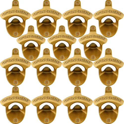 Miniatura 20 de 15 paquetes clásicos de abridor de tapa de cerveza montado en la pared, abridor de botellas negro con tornillo, abridor de tapas de botellas