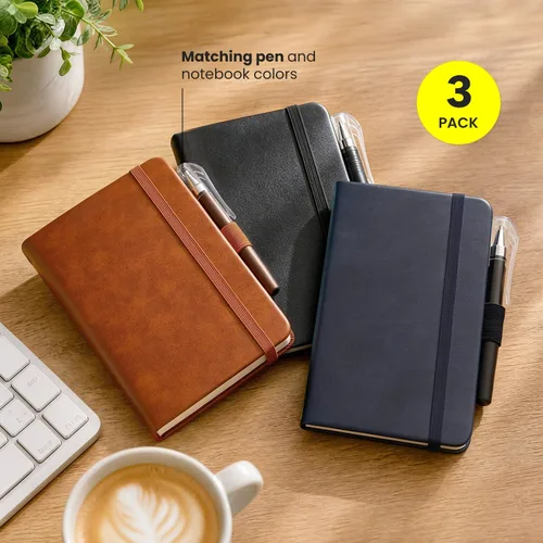 Miniatura 6 de AISBUGUR Cuaderno pequeño – Paquete de 3 cuadernos en total de 480 páginas – Cuadernos de bolsillo con bolígrafos para el trabajo – Cuaderno A6