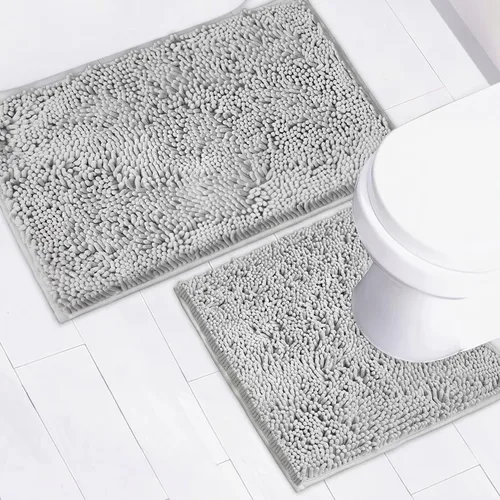 Miniatura 31 de Juego de 2 tapetes de baño de chenilla, superabsorbentes, con fuerte respaldo antideslizante de PVC, tapetes de baño para baño, peludos