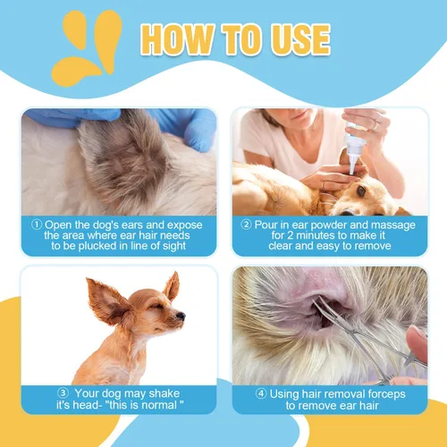 Miniatura 6 de Kit de polvo para orejas de perro para depilación – 1.48 oz de polvo para orejas para perros con pinzas curvas, ayuda a eliminar el exceso de vello