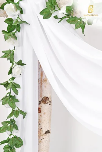 Miniatura 8 de Tela para Cortinas de Arco de Boda, 2 Paneles de 28" x 20 pies, Cortinas Blancas para Arco de Boda para Ceremonia, Cortinas de Tela de Gasa, Blanco