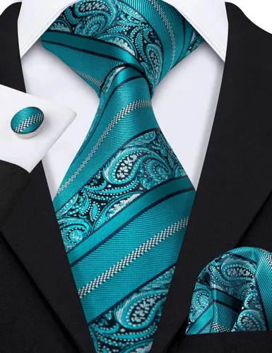 Miniatura 172 de Barry.Wang - Juego de corbata de seda para hombre, diseño de cachemira, pañuelo y gemelos de bolsillo