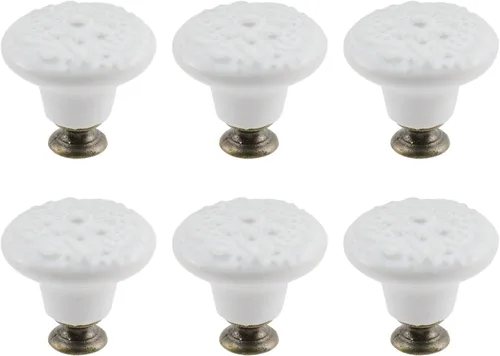 Miniatura 17 de Geesatis 4 pomos de cerámica para gabinetes de cocina, pomos redondos vintage de un solo agujero para cajones y armarios, con tornillos de montaje