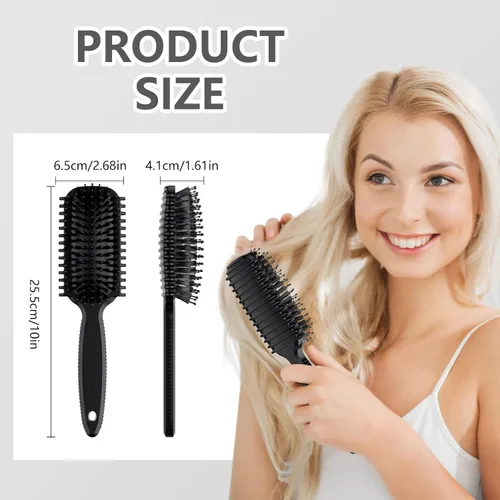 Miniatura 3 de Cepillo de pelo rizado, cepillo definidor de rizos, cepillo de pelo, flexible, mejora de rizos, reduce tirones (negro)