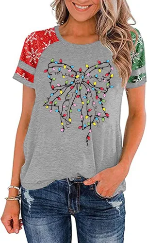 Miniatura 23 de Camisa de Navidad para mujer, manga raglán, con gráficos, para festivales de Navidad, lindas camisetas de moda para vacaciones, casual, regalo