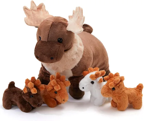 Miniatura 7 de WEWILL Conejito de peluche de 18 pulgadas, 5 piezas, juguete de peluche con 4 conejos bebés, regalos para cumpleaños y Pascua, color gris