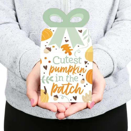 Miniatura 7 de Big Dot of Happiness Little Pumpkin - Cajas de regalo cuadradas para fiesta de cumpleaños o baby shower, juego de 12 Calabaza pequeña