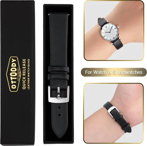 Miniatura 7 de OTTOODY Correas de reloj de cuero de liberación rápida, elegante y ultra suave, correa de reloj de cuero de grano superior para mujeres y hombres