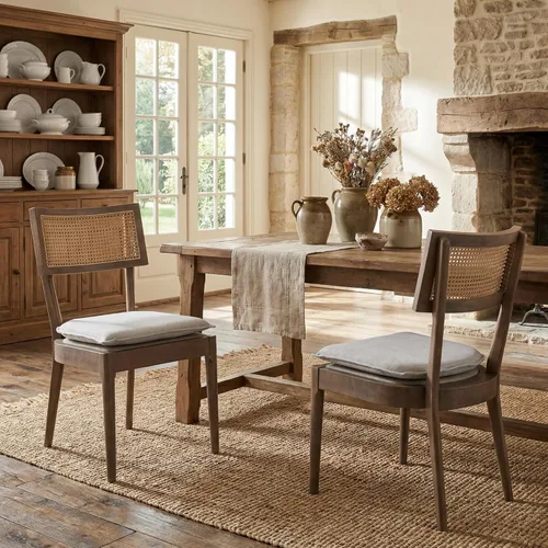 Miniatura 10 de Hyfirm Juego de 2 sillas de comedor de ratán negro, sillas de comedor de madera y caña de granja con asiento de bastón, sillones de cocina de ratán