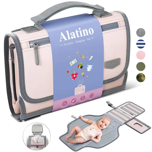 Miniatura 10 de Alatino Cambiador de pañales portátil para bebé, cambiador de viaje desmontable con bolsillo para toallitas para bebés, regalos para baby shower
