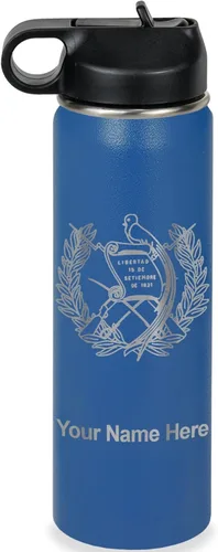 Miniatura 28 de LaserGram Botella de agua personalizada, bandera de Guatemala, acero inoxidable de doble pared aislada al vacío con popote superior, regalo grabado