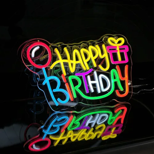 Miniatura 4 de Letrero de neón de feliz cumpleaños, luces LED alimentadas por USB, decoración de pared para fiesta de cumpleaños con bonito diseño, fácil
