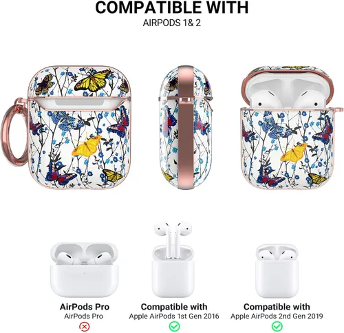 Miniatura 4 de ULAK Funda para AirPods 1 y 2, diseño elegante para AirPods para mujeres y niñas, bonito patrón de mariposa, funda protectora a prueba de golpes