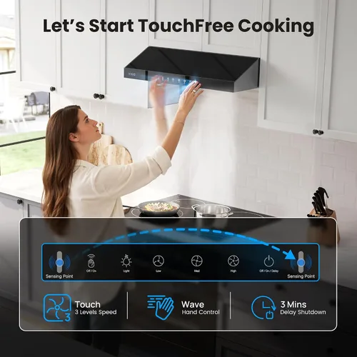 Miniatura 4 de VIKIO HOME Campana extractora para debajo del gabinete de 30 pulgadas, motor centrífugo dual de 900 CFM, ventilación de cocina con conductos de 3
